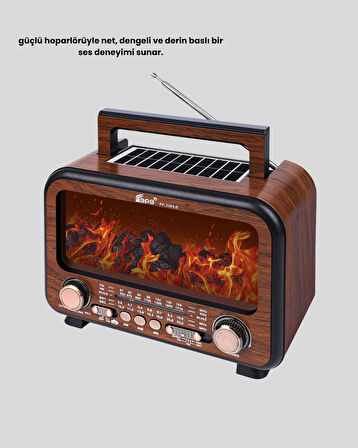Solar Şarjlı Şömine Alev Efektli Bluetooth Hoparlör 7W Taşınabilir Ses Sistem