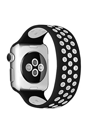 Apple Watch 38mm Ayarlı Delikli Silikon Kordon - Siyah-Beyaz-(5796)
