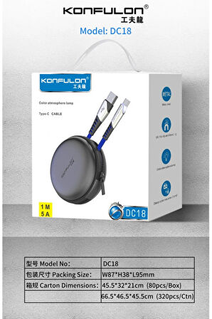 DC18 Type-C Kablo 1M 5A - Mavi-(5796)