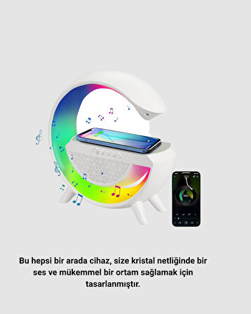 Kablosuz Şarjlı Bluetooth Hoparlör ve Gece Lambası – NFC FM Radyo RGB Işık