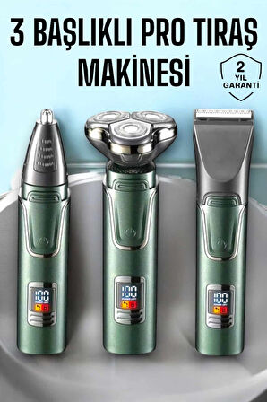 3 Başlıklı Profesyonel Saç ve Sakal Bakım Seti Vücut Burun ve Kulak Tüy Alma