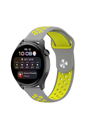 Watch 20mm Spor Delikli Kordon - Gri-Yeşil-(5796)