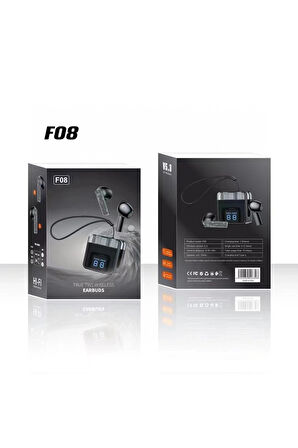 F08 Dijital Şarj Göstergeli TWS Bluetooth Kulaklık - Siyah-(5796)