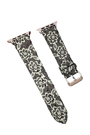 Apple Watch 42mm Creeper Desenli Kordon - Siyah-(5796)