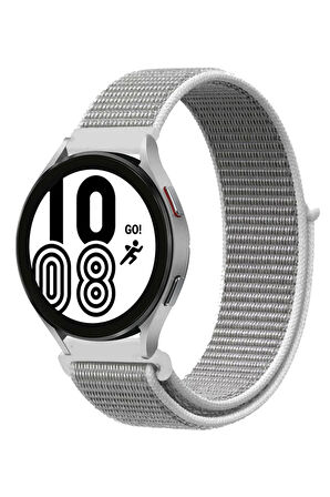 Samsung Galaxy Watch 4 Hasırlı Cırtcırtlı Kordon - Beyaz-(5796)