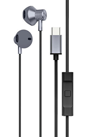 LS-730 1.2M iPhone 15 Serisi ile Uyumlu Type-C Kablolu Kulaklık - Gri-(5796)