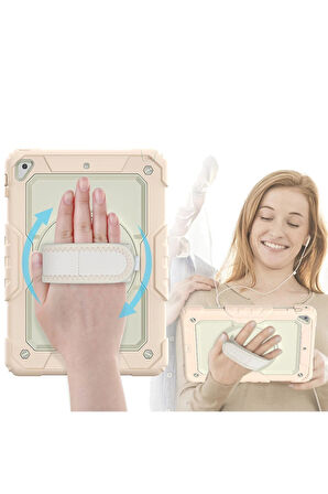 iPad 5 Air 9.7 Kılıf Strap New Tablet Kapak - Pembe-(5796)