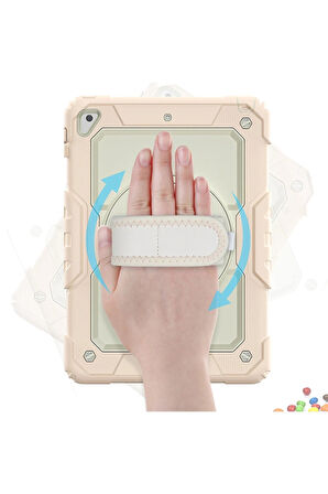 iPad 5 Air 9.7 Kılıf Strap New Tablet Kapak - Pembe-(5796)