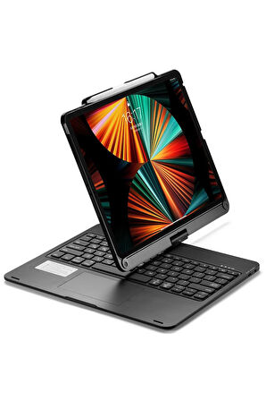 iPad Pro 12.9 (2021) Kılıf Magic Dönen Klavyeli Tablet Kılıf - Siyah-(5796)