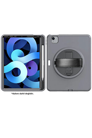 iPad 2022 10.9 (10.nesil) Kılıf Hand Strap Tablet Kılıfı - Gri-(5796)