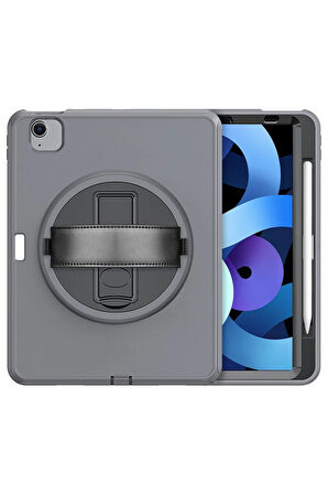 iPad 2022 10.9 (10.nesil) Kılıf Hand Strap Tablet Kılıfı - Gri-(5796)