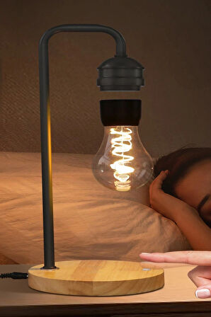 XF01 Ampul Görünümlü Kablosuz Şarj Özellikli Gece Lambası - Siyah-(5796)