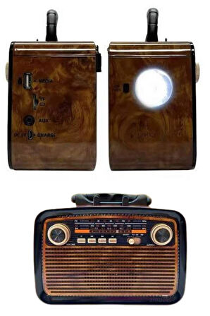 Nostalji Radyo Bluetooth Hoparlör USB-SD Kart Giriş Led Fener Işıklı Bataryalı