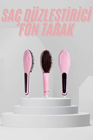Elektrikli Saç Düzleştirici Tarak Saç Düzleştirici Fırça Sıkı Dişli Pembe