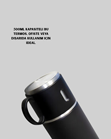 500 ml Isı Korumalı Çelik Termos ve Bardak Seti | Silikon Tabanlı Şık ve Prati