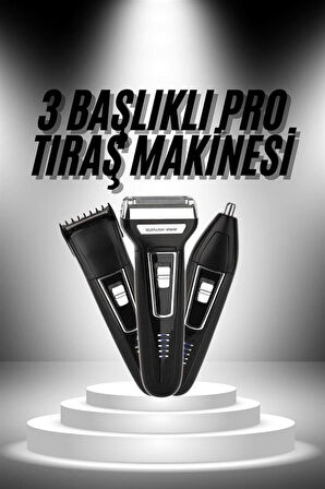 3'lü Set Saç Sakal Kesme Traş Makinesi Burun Kılı Alma Tıraş Makinesi
