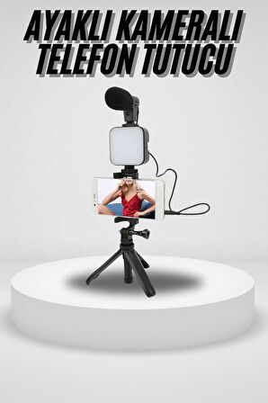 Akıllı Telefon Vlog Kiti Tripod Mini Mikrofonlu Telefon Tutucu