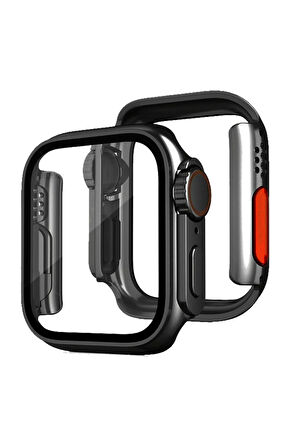 Apple Watch 45mm Watch 49mm Kasa Dönüştürücü ve Ekran Koruyucu - Siyah-(5796)