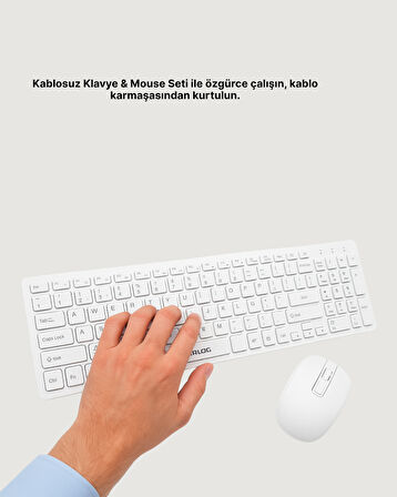 Kablosuz Klavye Mouse Seti Beyaz Q Klavye Tüm Cihazlara Uyumlu