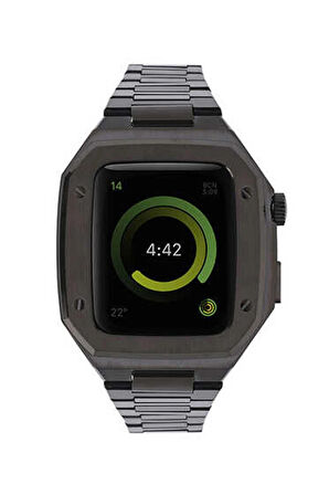 Apple Watch 44mm Metal Petek Kasalı Kordon - Siyah-(5796)