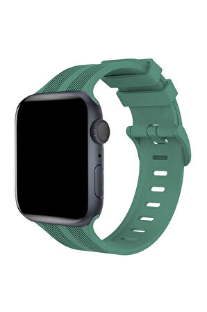 Apple Watch 38mm KR408 Çizgili Silikon Kordon - Yeşil-(5796)