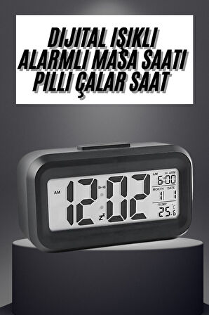 Gece Dijital Masa Saati Dijital Alarmlı Led Ekran Pilli Çalar Saat