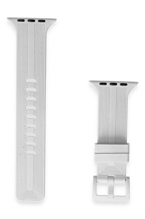 Apple Watch 38mm KR408 Çizgili Silikon Kordon - Beyaz-(5796)