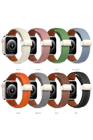 Apple Watch 38mm KR414 Daks Deri Kordon - Lacivert-(5796)