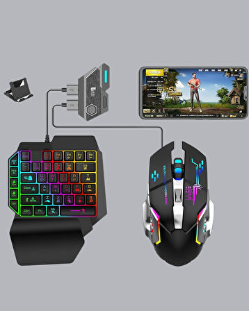 Mobil Gaming Oyun Seti 5in1 X8 Pro Çipset RGB Klavye Mouse Telefon Tutucu