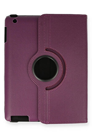 iPad 4 9.7 Kılıf 360 Tablet Deri Kılıf - Mürdüm-(5796)