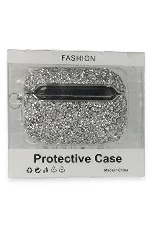 Airpods Pro (1.nesil) Mira Taşlı Kılıf - Gümüş-(5796)