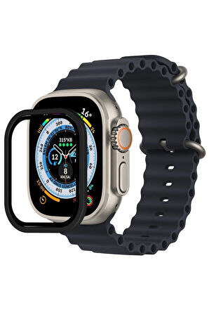 Apple Watch Ultra 49mm Alüminyum Kasa Cam Ekran Koruyucu - Siyah-(5796)