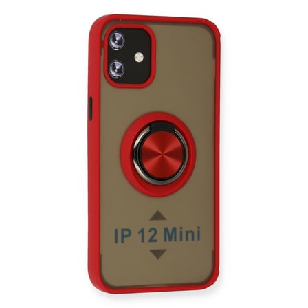 İphone 12 Kılıf Montreal Yüzüklü Silikon Kapak - Kırmızı