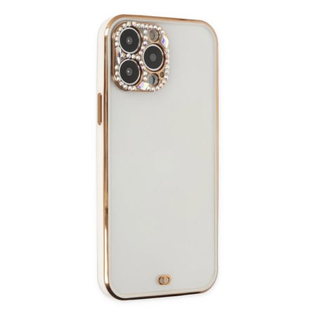 İphone 13 Pro Kılıf Liva Taşlı Silikon - Beyaz