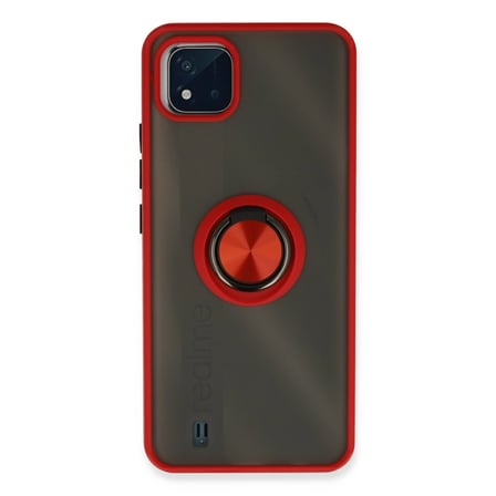 Realme C11 2021 Kılıf Montreal Yüzüklü Silikon Kapak - Kırmızı