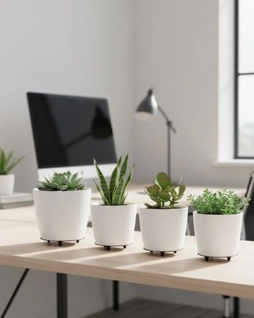 4’lü 3D Beyaz Minimal Dekoratif Vazo Ayaklı Saksı Takımı