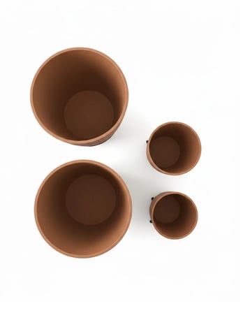 4’lü 3D Kahverengi Ayaklı Dekoratif Saksı Takımı Modern Tasarım