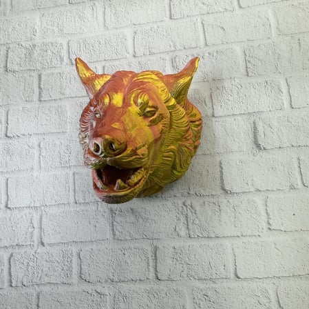 Dekoratif Altın Gold Kurt Duvar Heykeli Asılabilir Hediyelik 25x19 cm