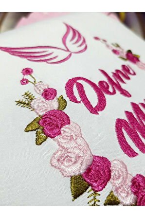 40x40 Cm Fırfırlı Nakışlı Kırlent Bebek İsimli Takı Yastığı İçi Dolgulu