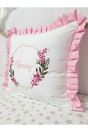 40x40 cm Fırfırlı Nakışlı Kırlent Bebek İsimli Takı Yastığı İçi Dolgulu C1