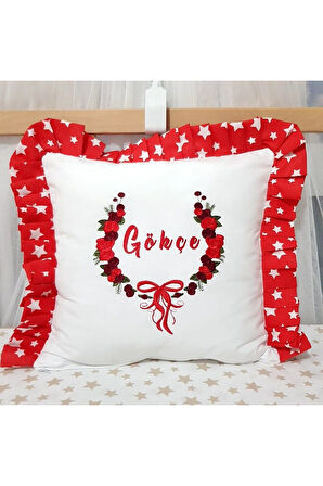 40x40 Cm Fırfırlı Nakışlı Kırlent Bebek İsimli Takı Yastığı İçi Dolgulu