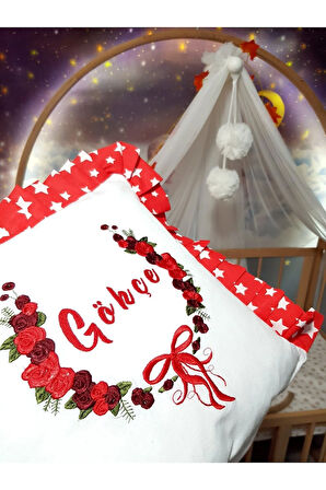40x40 Cm Fırfırlı Nakışlı Kırlent Bebek İsimli Takı Yastığı İçi Dolgulu