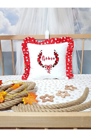 40x40 Cm Fırfırlı Nakışlı Kırlent Bebek İsimli Takı Yastığı İçi Dolgulu