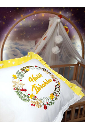 40x40 cm Fırfırlı Nakışlı Kırlent Bebek İsimli Takı Yastığı İçi Dolgulu C7