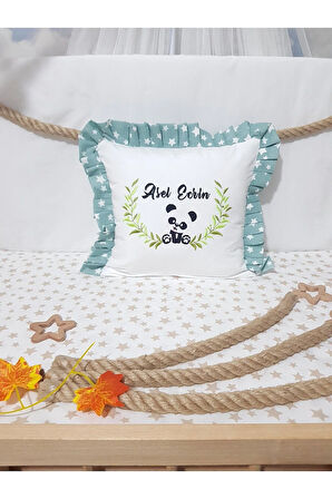 40x40 Cm Fırfırlı Nakışlı Kırlent Bebek İsimli Takı Yastığı İçi Dolgulu