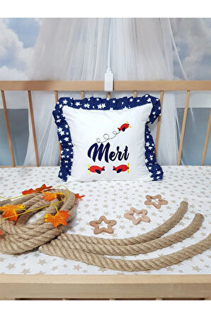 40x40 Cm Fırfırlı Nakışlı Kırlent Bebek İsimli Takı Yastığı İçi Dolgulu
