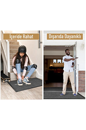 Şık ve Geniş Kauçuk Nem Alıcı Paspas Siyah Gri Kırçıllı İç ve Dış Paspası Halı Paspas