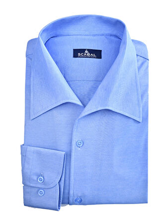 Erkek Mavi Jarse Doku Lavin Yaka Gömlek