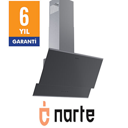 NARTE-H10060S 60CM GRİ CAM INOX CITALI ÇİFT CAMLI EĞİMLİ DAVLUMBAZ-6 YIL GARANTİLİ