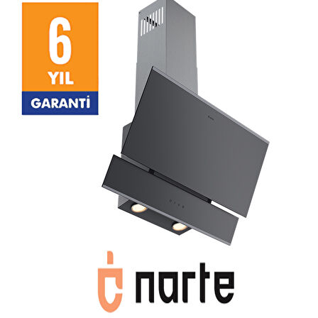 NARTE-H10060S 60CM GRİ CAM INOX CITALI ÇİFT CAMLI EĞİMLİ DAVLUMBAZ-6 YIL GARANTİLİ